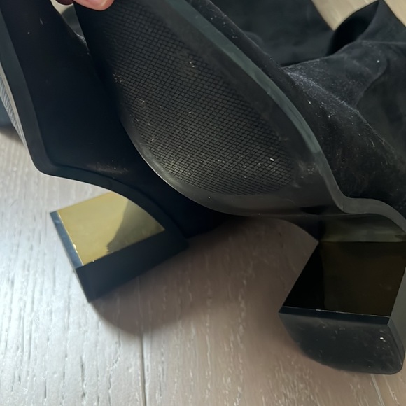 Zara Over The Knee Black Fabric Boots Block Heel with Gold Heel Accents Size 36 - Picture 6 of 10